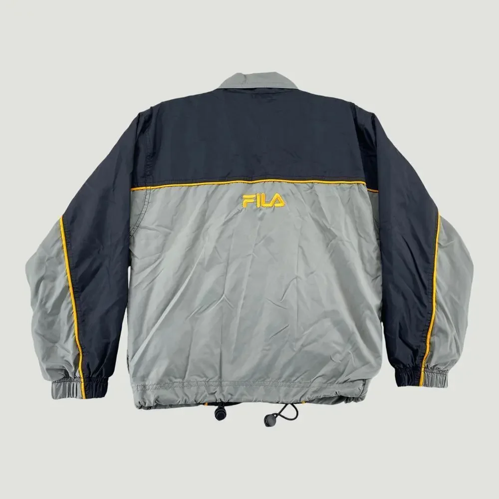 FILA Youth L Colorblock Windbreaker Jacket Black Gray Yellow Mesh Lined